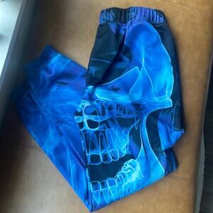 Skull Graphic Jogger Pants Blue Flame Print Casual Lounge‎ Size XXL